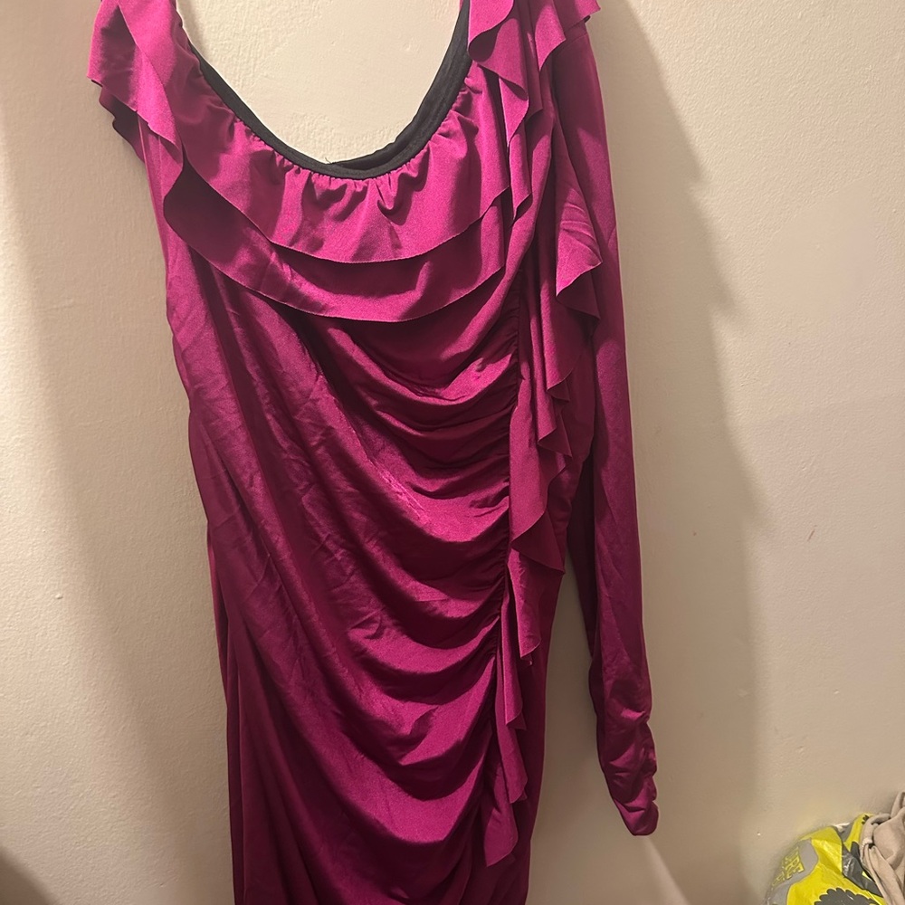 bebe Fuchsia Long Sleeve Ruffled Dress